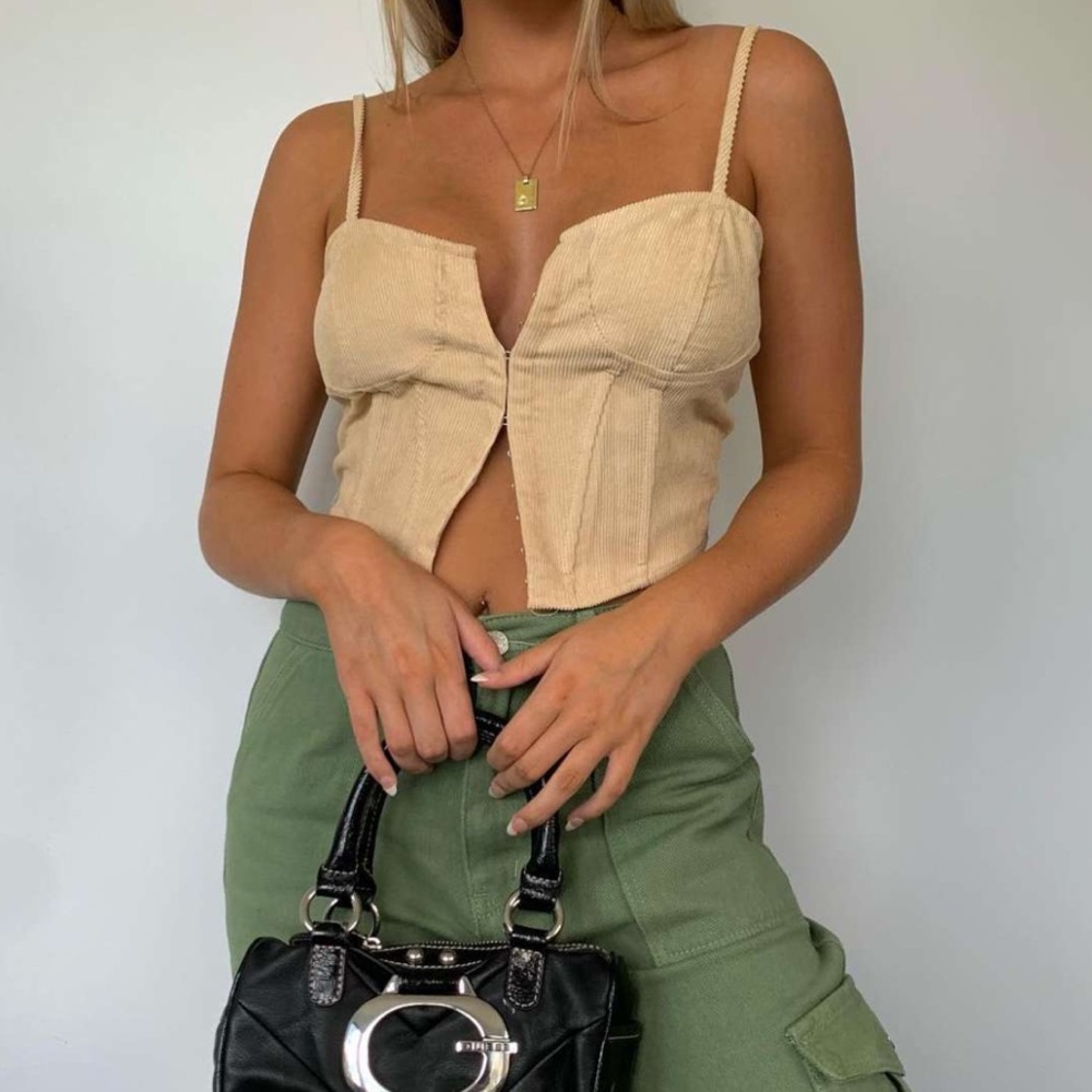 Cider Solid Corduroy Corset Top Tan Size Small *NWOT* - Picture 4 of 8